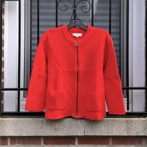 Loft orange knit zip up cardigan. Size L but fits more like a S or M.